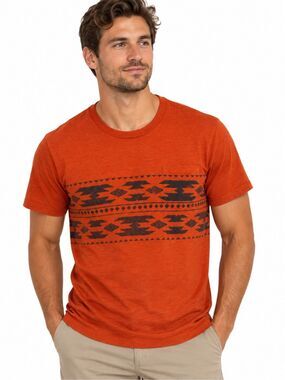 Free State Men’s Orange Aztec Southwestern Print Pocket T-Shirt Size Medium
